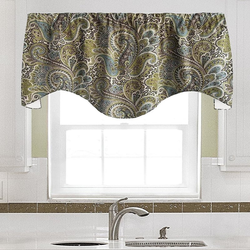 Decorative Things Window Valance Curtain for Kitchen, Living Room, Bedroom Drape Swag Short Curtains Rod Pocket Brown and Blue Window Treatment 53" x 18" - Image 2